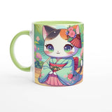 Charming Kawaii Cat Mug - Traditional Japanese Attire Design 11oz Ceramic Cup -